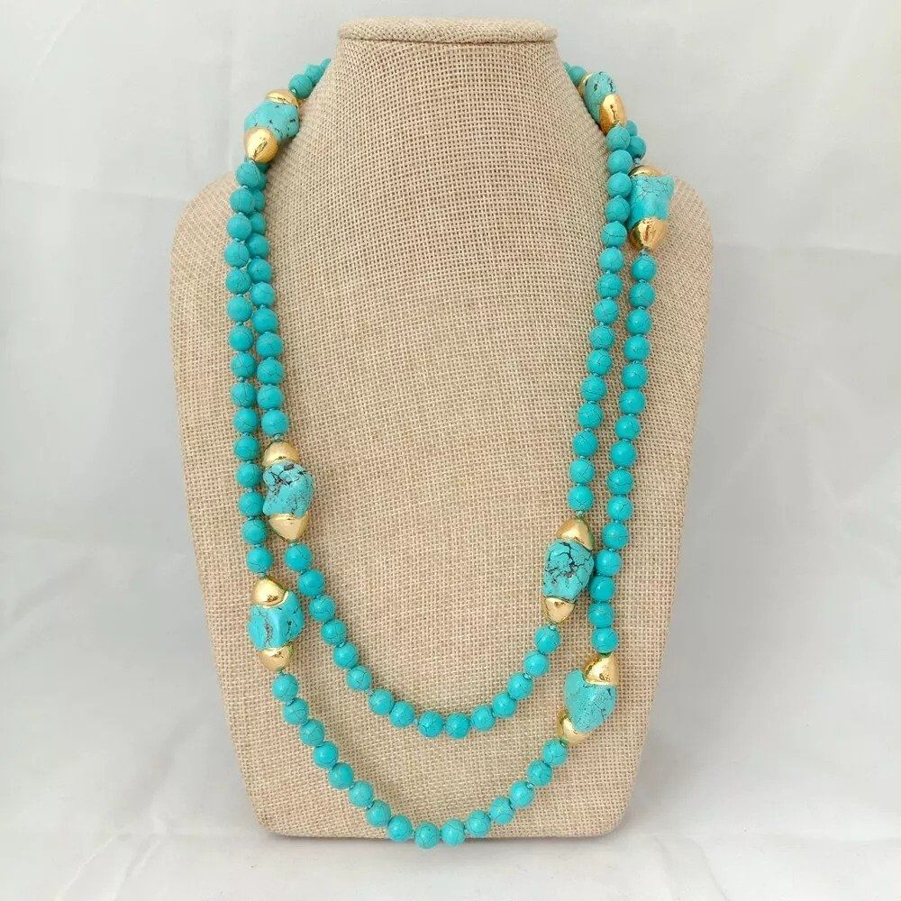Ketten: Wunderschön Türkis lange Halskette Perle Collier Turquoise – Neu (gemäss Beschreibung) aus Prilly von ilyria73 2