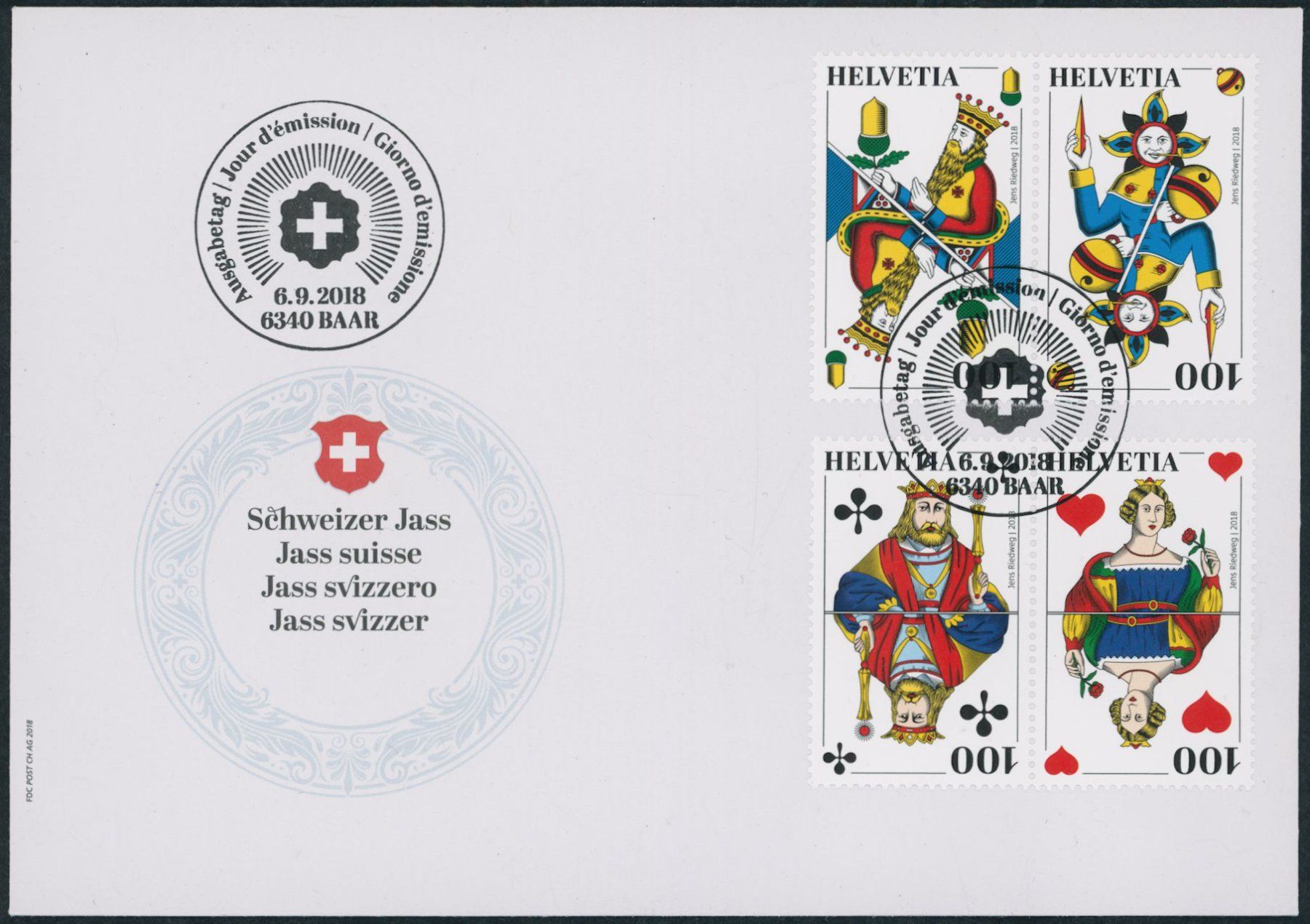 Alle Briefmarken: 2018 - Schweizer Jass - Zusammenhängende - FDC ET – Gebraucht aus Schindellegi von leecollect 4