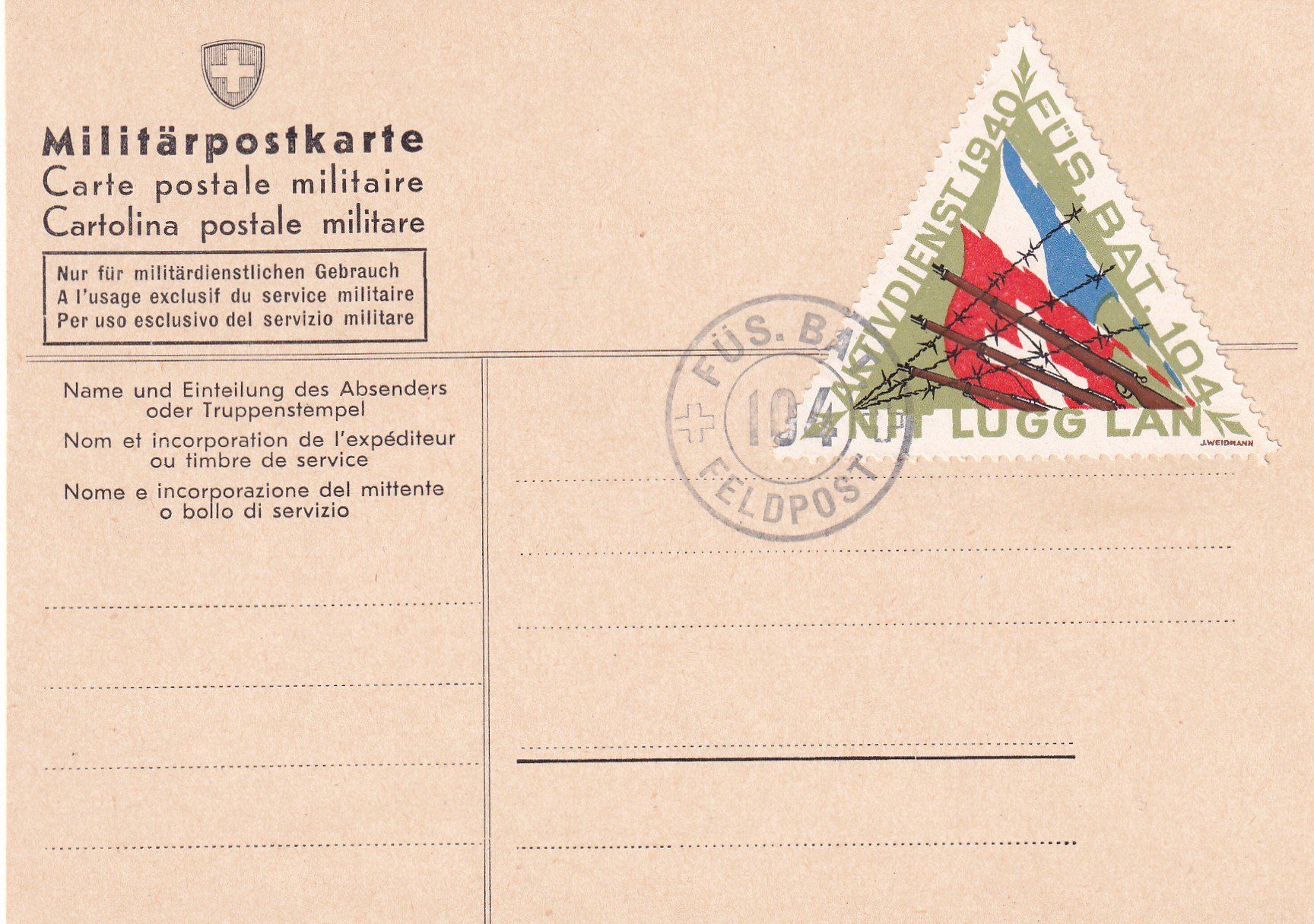 Tutti i francobolli: Feldpostkarten Füs.Bat.104 – Usato da Birsfelden venduto da Sakurajima 1