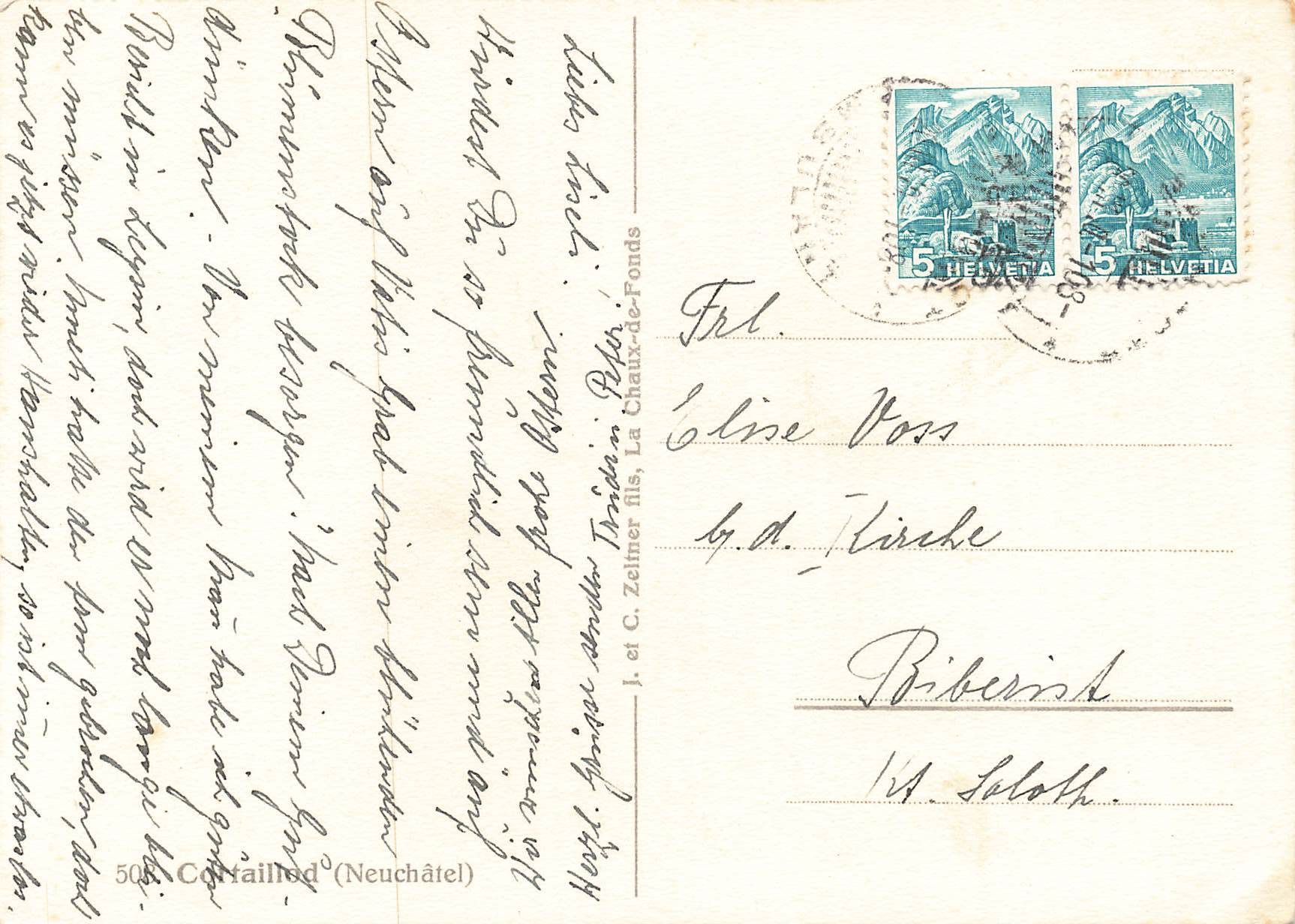 Cartoline postali: Cortaillod NE – Dorfblick mit Kirche, Gemälde G – Usato da Biasca venduto da Blenio71 1