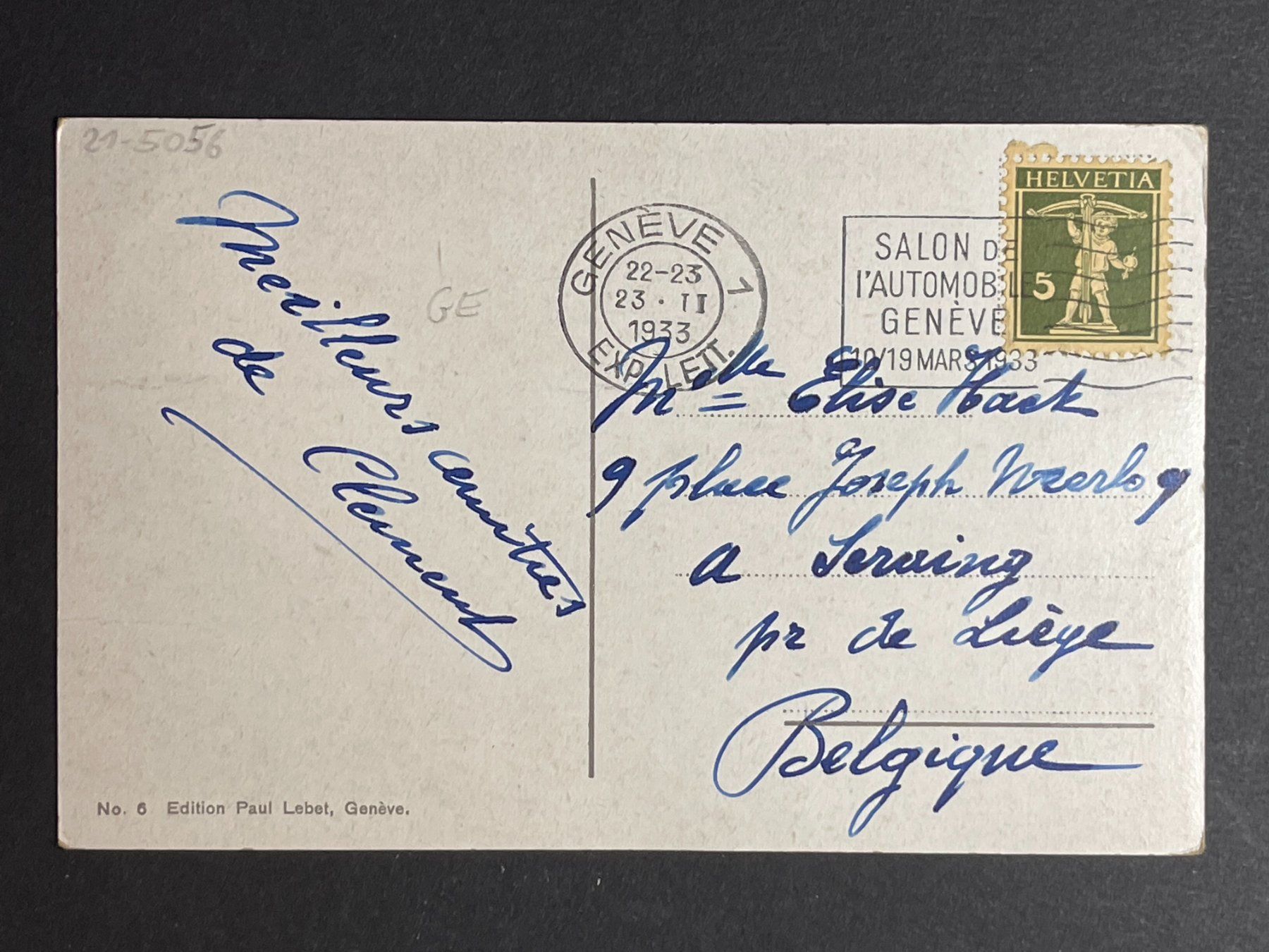Ansichtskarten: Genf - 1933 - mit Stempel Autosalon – Gebraucht aus Steg VS von _vinci_ 1