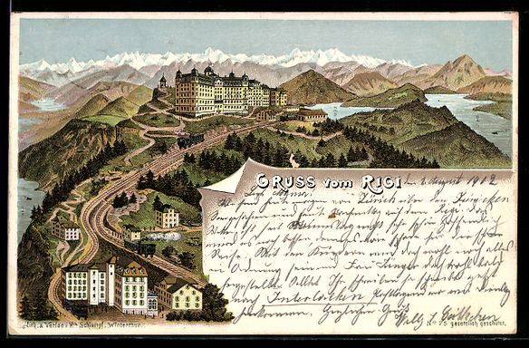 Cartoline postali: Litho Rigi, Panorama mit Hotel und Zahnr – Usato da Berlin venduto da bartko-reher