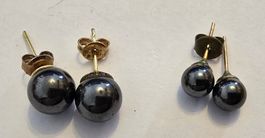 2er-Set Vintage Hämatit Ohrstecker – Gold-Optik – 6mm & 8mm