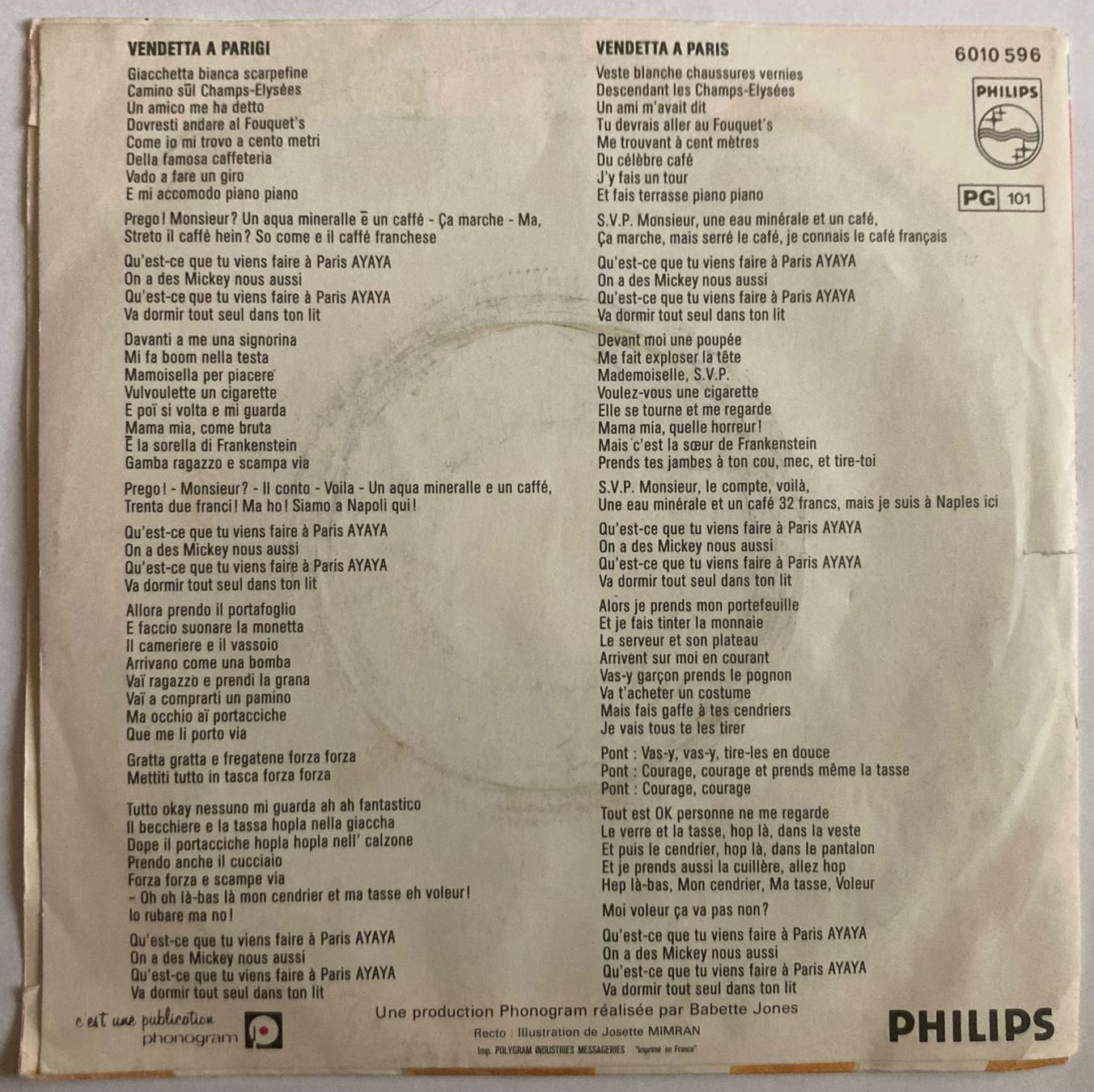 Dischi in vinile: GINO PALATINO - VENDETTA A PARIGI – Usato da Poliez-Pittet venduto da Newtown-Records 1