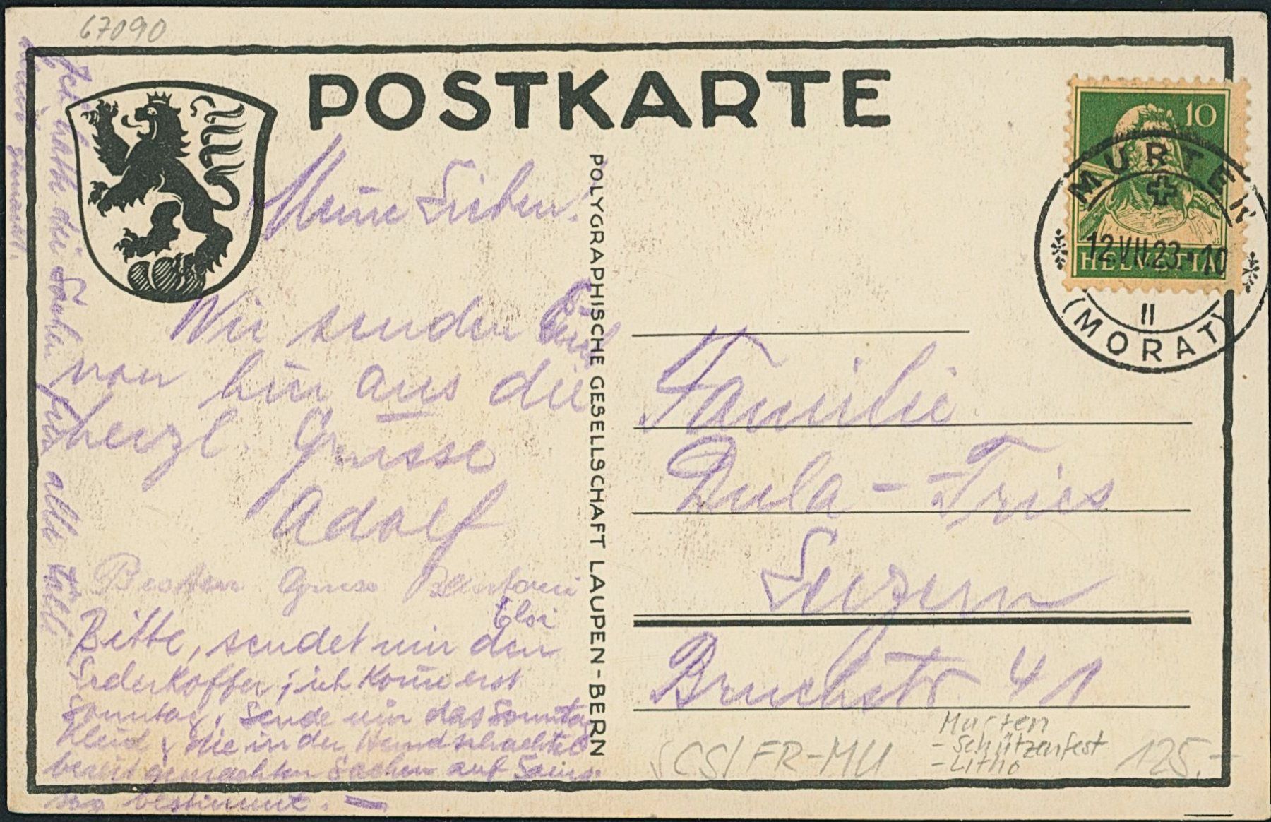 Cartoline postali: FR Murten - Morat - Litho - Sport - Schiessen – Nuovo (secondo la descrizione) da Schindellegi venduto da dolpitz 1