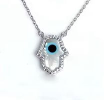 Silver Fatima Hand Necklace with mother of pearl