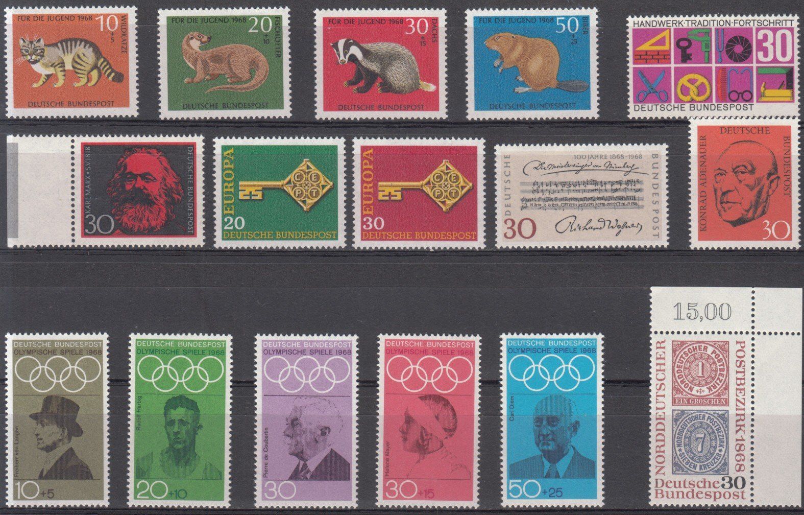 Tutti i francobolli: BRD 1964 - 1968, 94 Werte postfrisch – Usato da Bürglen TG venduto da StampGraf 4