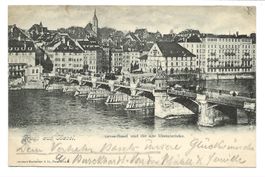Gruss aus Basel - Stadt - alte Rheinbrücke - Tram - 1899