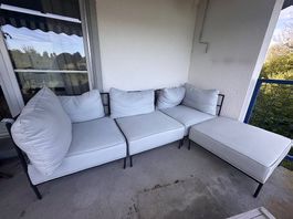Gartensofa mit Hocker, 4-teilig, grau, Gebraucht