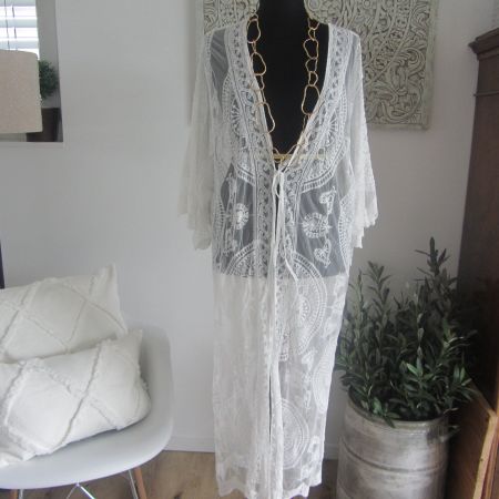Edel Spitze Kimono-Mantel weiss Spitzenmantel one size