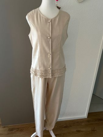 Eleganter 2 - Teiler  Oberteil mit Hose beige Gr. M