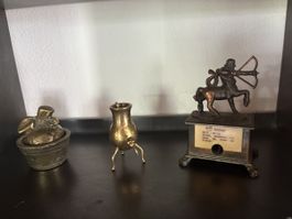 Vintage Brass Ornaments - Zodiac, Pot, & Figurine Set
