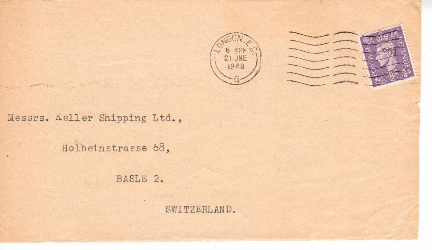 Tous les timbres: Perfin Brief England 1948 nach Basel – D'occasion à Wolhusen par Curver9
