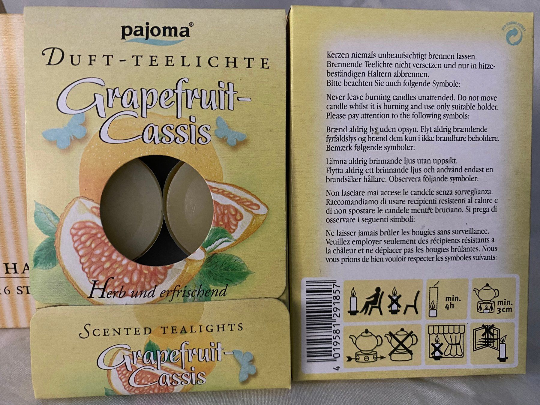 Candele: 72 Pajoma Grapefruit Cassis Teelichter – Nuovo e nell'imballaggio originale da Langwiesen venduto da rtWebshop 2