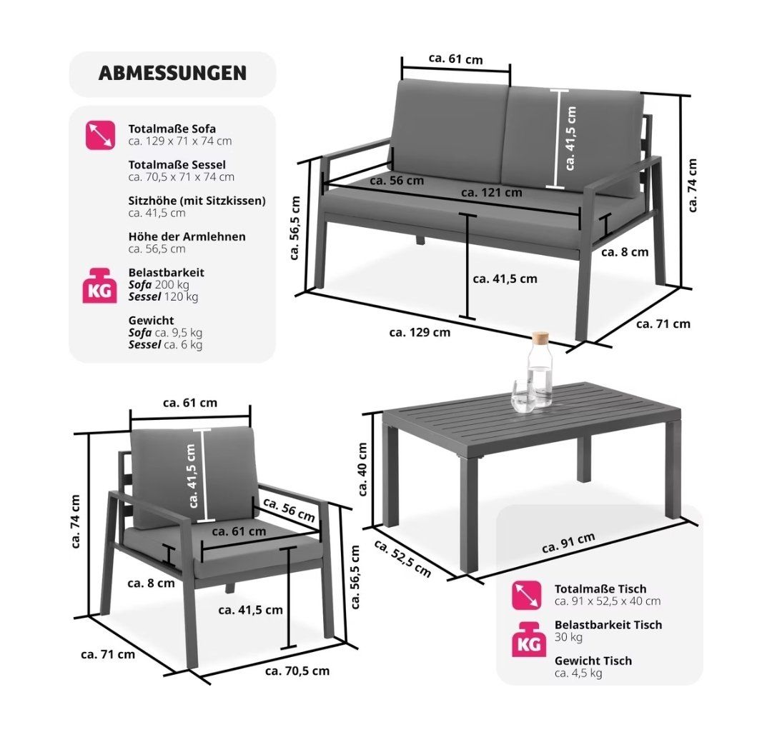 Divani: Sommer-Lounge-Set, grau, Sofa, 2 Sessel, Tisch – Usato da Luzern venduto da Milena345 1