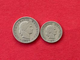 20 Rp.1884, 5 Rp.1881 rare Sammelmünzen