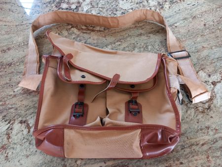 Fischer Umhängetasche Vintage Braun Leder Canvas Stoff
