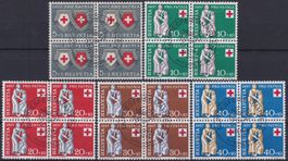 1957, B81-B85, Viererblöcke mit Ersttagsstempeln, Kat: 100.-