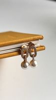 Orecchini pendenti con perle e strass, colore oro, nuovi