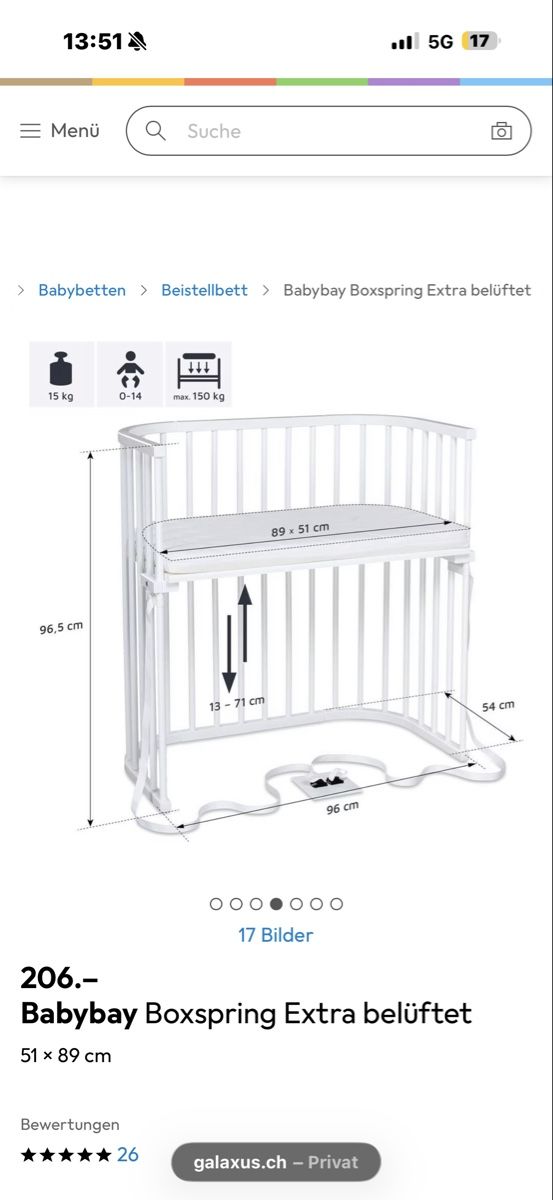 Babybay Culle: Beistellbett Boxspring Comfort Plus 89x51 cm – Usato da Staad SG venduto da Kamju