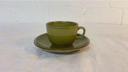Vintage Kaffeetasse mit Unterteller, grün