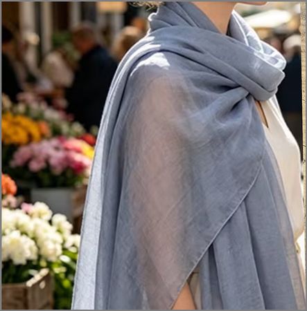 Écharpe soie 100% bleu-gris