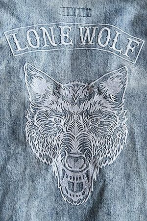 JUST JUNKIES | Oversize Denim Jeansjacke S | WOLF Stickerei