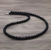 UNISEX HALSKETTE LAVA STEIN PERLEN SURFER SCHWARZ MATT KLASS