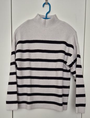 MANGO Strickpullover, weiss/schwarz gestreift, XS