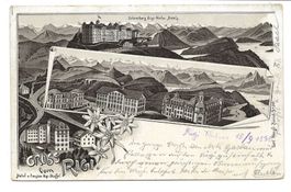Gruss vom Rigi (LU/SZ) Kulm und Staffel - Hotel - Litho 1898