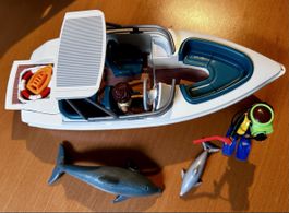 Playmobil bateau avec dauphins et plongeur bon état