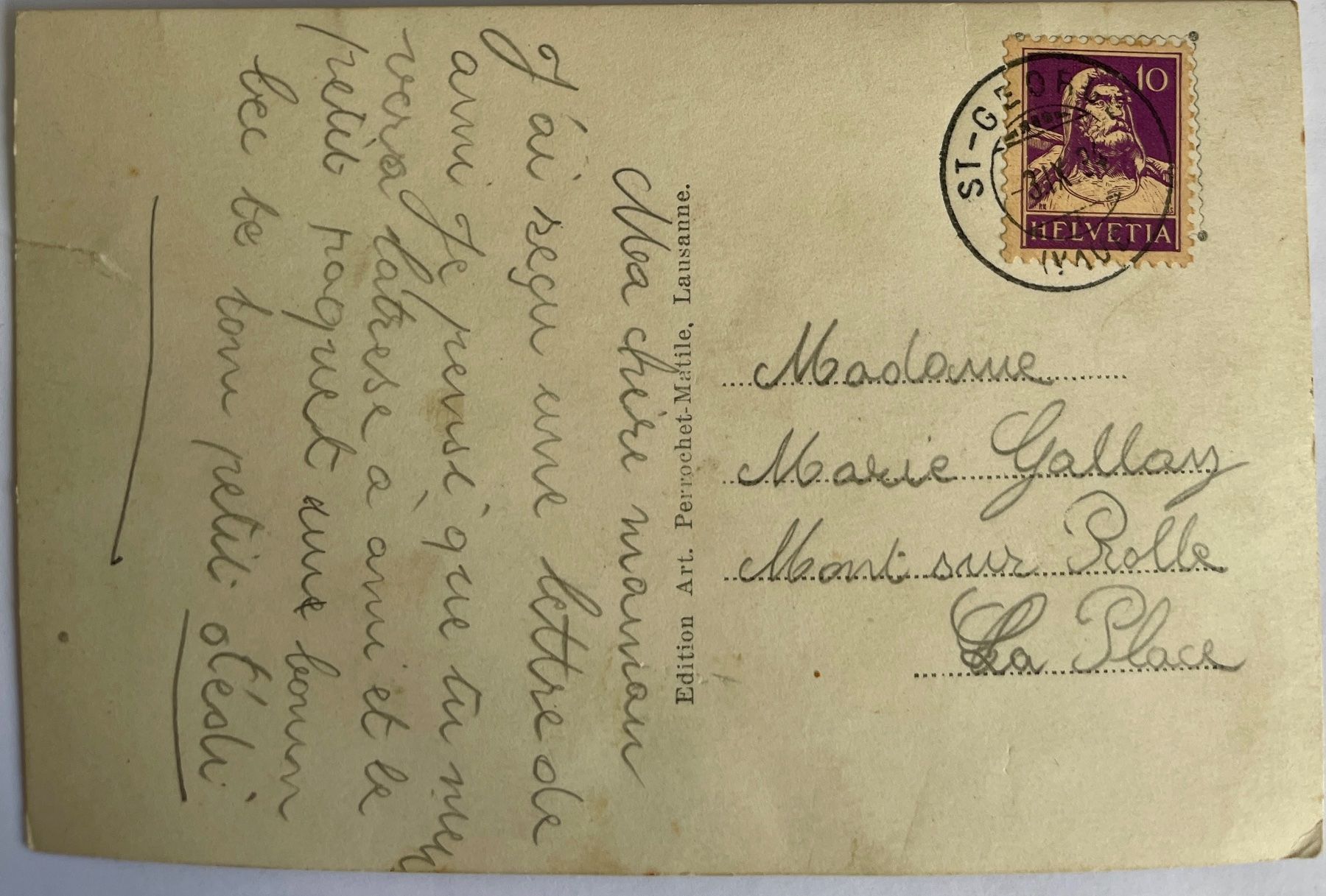 Ansichtskarten: ST. GEORGE - Pension Cazin 1924 – Gebraucht aus Lutry von Ediego 1