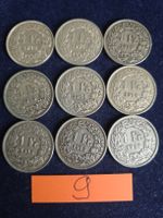 9 Silbermünzen CH  1 Fr.  ab 1928