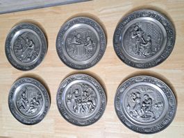 Handwerker Vintage Relief J.A.Wennekes 6Wandteller Zinn 1989