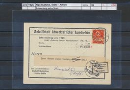 1925 Nachnahmekarte, "Stäfa - Arbon"