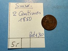 SUISSE : 2 CENTIMES 1850