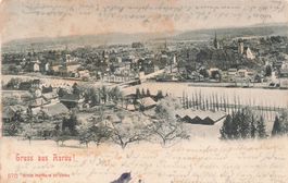 Aarau (AG) Stadtpanorama 1900 litho