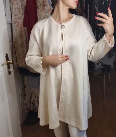 Eleganter Strickmantel, Creme, Gr48/50, Vintage