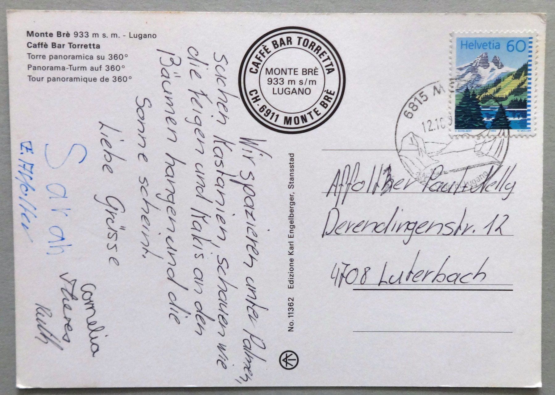 Cartoline postali: Monte Brè 933 m s.m., Caffé Bar Toretta – Usato da Fétigny venduto da Billy2miny 1