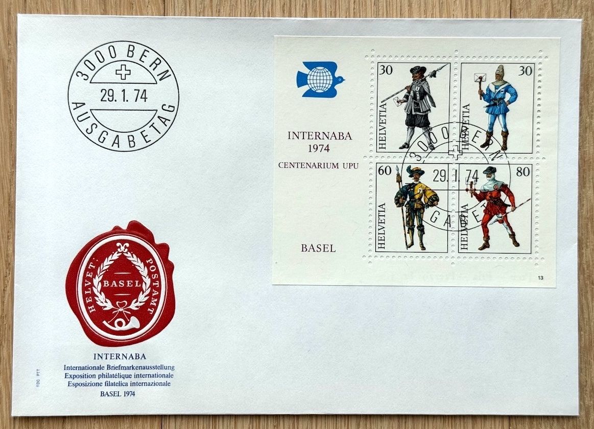 Tutti i francobolli: Internat. Briefmarkenausstellung INTERNABA 1974 Basel FDC – Usato da Zürich venduto da Marfe1
