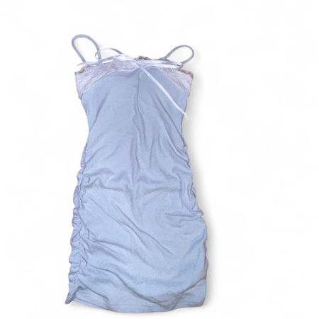 Brand new cute baby blue mini dress with white lace and bow
