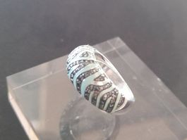 BAGUE SUPERBE EN OR BLANC, DIAMANTS NOIRS, EMAIL TURQUOISE