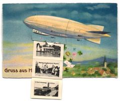 Leporello-AK Hamburg, Zeppelin mit Ansic