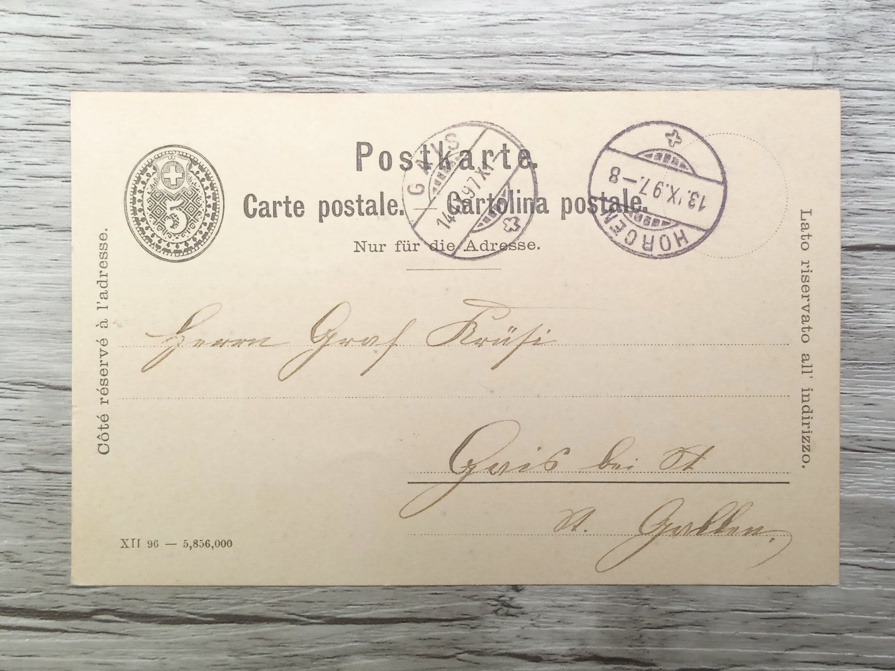 Tutti i francobolli: TR52 Carte Postale + Timbre Suisse 1897 – Usato da Cousset venduto da Patrick_Collections