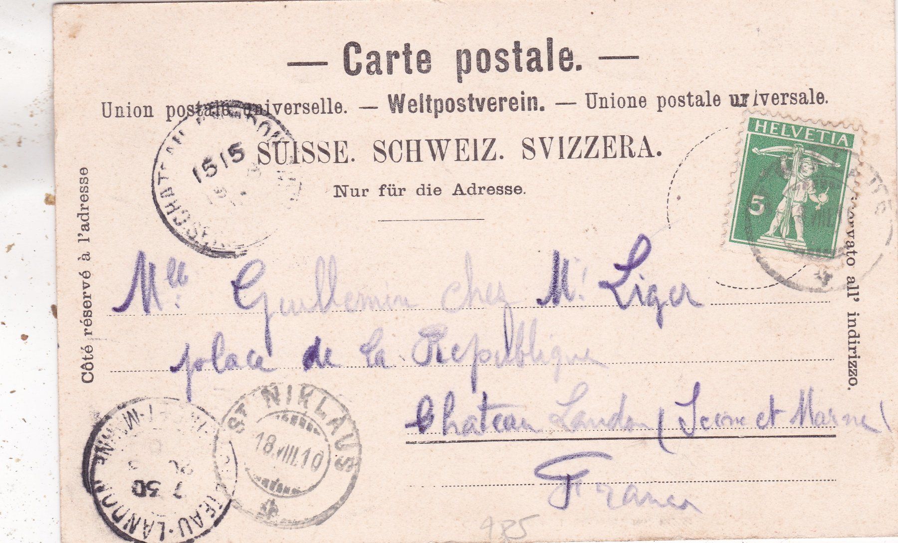 Ansichtskarten: Le Cervin Matterhorn 1910 – Gebraucht aus Herisau von Lisegrat2008 1