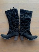 Schwarze Wildlederstiefel mit Fransen, Grösse 38, Top!