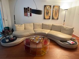 Roche Bobois Designer-Sofa aus Echtleder – geschwungene Form