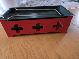 Raclette Pfännchen mit Griff Metall rot neuwertig