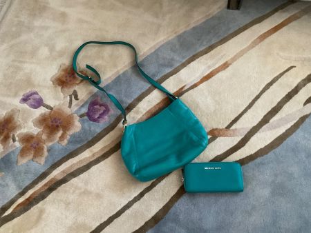 TOP Ensemble Michel Kors cuir turquoise sac et portemonnaie