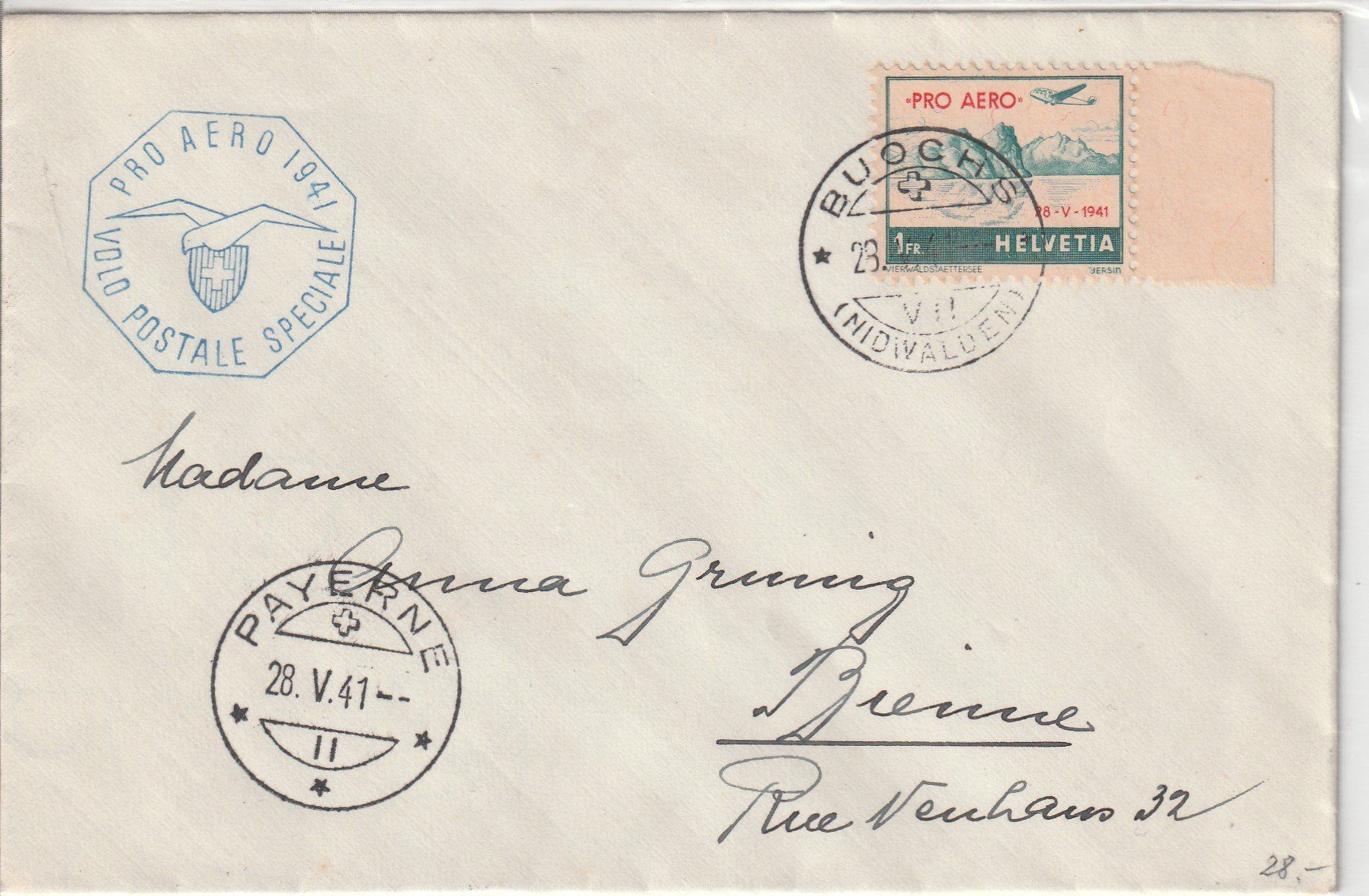 Alle Briefmarken: Flugpost Brief 1941-Buchs-Payerne – Gebraucht aus uttwil von Koehlerfred